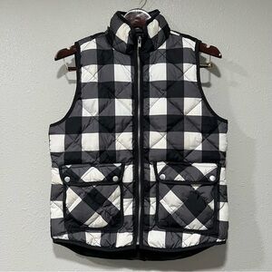 Woolrich Duck Down Vest Women’s Small Black White Plaid Quilted Full Zip Up Puff